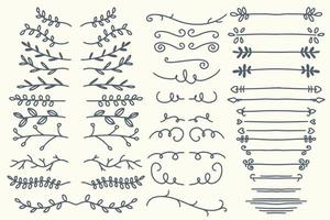 treinta y ocho líneas divisorias vectoriales dibujadas a mano, bordes y conjunto de laureles vector