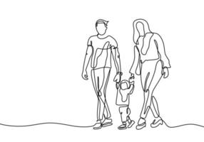 Continuous one line drawing of family vector, Concept of father, mother, and son. vector