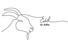 One continuous single line of eid al adha with big goat sheep head vector