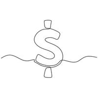 Continuous one line drawing of dollar sign and symbol vector