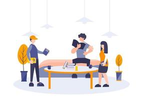 Group of student study together. Vector illustration flat cartoon design. Teenager college woman and man learning with friends reading book and finishing task or homework.