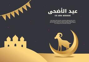 Background Illustration of Eid Al Adha with sheep, mosque, crescent vector