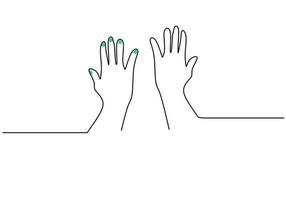 One continuous single line of two hands high fives for friendship day vector