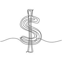 Continuous one line drawing of dollar symbol with scribble hand drawn sketch line art vector