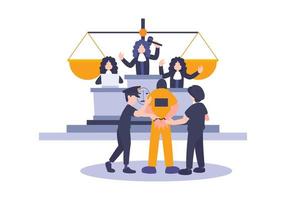 Law and Justice Concept with Characters and Judicial Elements, prisoner, Gavel, and Lawyer. Judgment and court jury people. Idea concept of advocate and the judge.