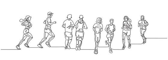 Continuous one line drawing of people running. Concept of sport theme vector