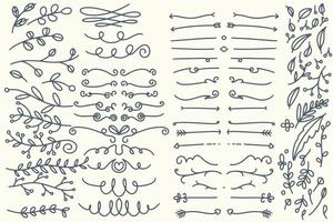 cuarenta divisores vectoriales dibujados a mano. conjunto de líneas, bordes y laureles vector