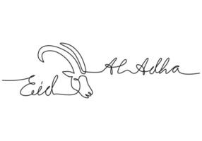 One continuous single line of eid al adha with big goat sheep head vector