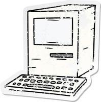 distressed sticker cartoon doodle of a computer and keyboard vector