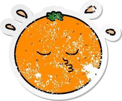 distressed sticker of a cartoon orange with face vector