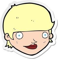 pegatina de un rostro femenino feliz de dibujos animados vector