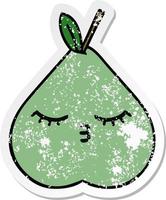 distressed sticker of a cute cartoon green pear vector