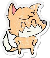 distressed sticker of a cartoon friendly fox vector