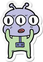 sticker of a cartoon three eyed alien vector