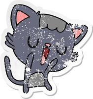 distressed sticker cartoon of cute kawaii cat vector