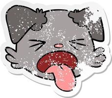 distressed sticker of a cartoon dog face vector