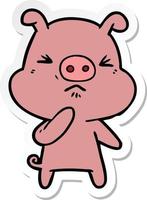 sticker of a cartoon angry pig vector