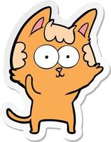 sticker of a happy cartoon cat vector