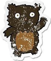 retro distressed sticker of a cartoon waving black bear cub vector