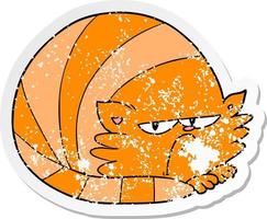 distressed sticker of a cartoon grumpy cat vector