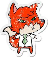 distressed sticker of a clever cartoon fox vector