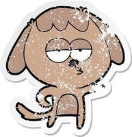 distressed sticker of a cartoon bored dog vector