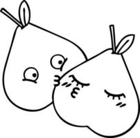 line drawing cartoon green pear vector