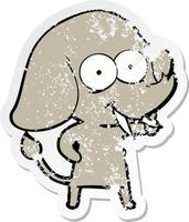 distressed sticker of a happy cartoon elephant vector