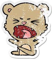 distressed sticker of a angry cartoon bear vector