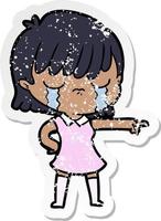 distressed sticker of a cartoon woman crying vector