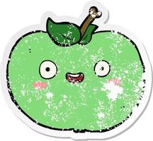 distressed sticker of a cartoon apple vector