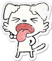 distressed sticker of a cartoon disgusted dog vector