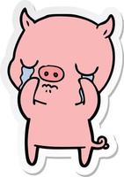 sticker of a cartoon pig crying vector