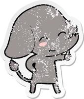 distressed sticker of a cute cartoon elephant vector