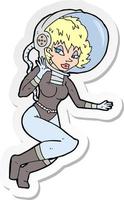 sticker of a cartoon space woman vector
