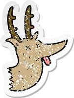 retro distressed sticker of a cartoon deer head vector