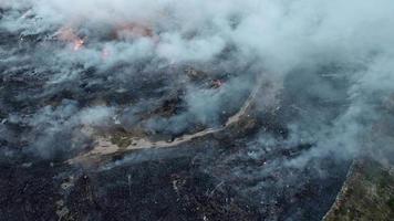 Aerial view fire burning at landfill site video