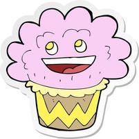 sticker of a cartoon happy cupcake vector