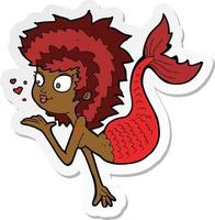 sticker of a cartoon mermaid blowing a kiss vector