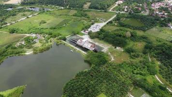 Aerial view abandoned tin mining lake video