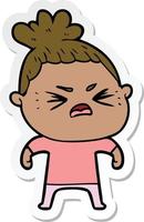 sticker of a cartoon angry woman vector
