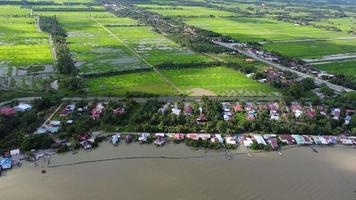 Aerial view fishing village video