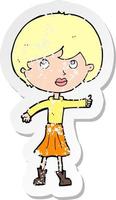 retro distressed sticker of a cartoon woman asking question vector