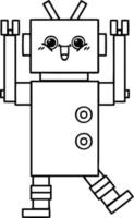 line drawing cartoon happy robot vector