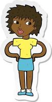 sticker of a cartoon woman with hands on hips vector