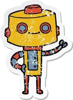 distressed sticker of a cartoon robot vector