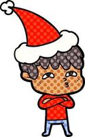 comic book style illustration of a curious man wearing santa hat vector