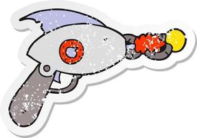 pegatina angustiada de una pistola de rayos de dibujos animados vector