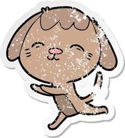 distressed sticker of a happy cartoon dog vector