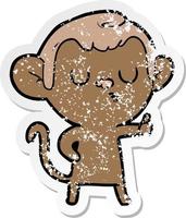 distressed sticker of a cartoon calm monkey vector